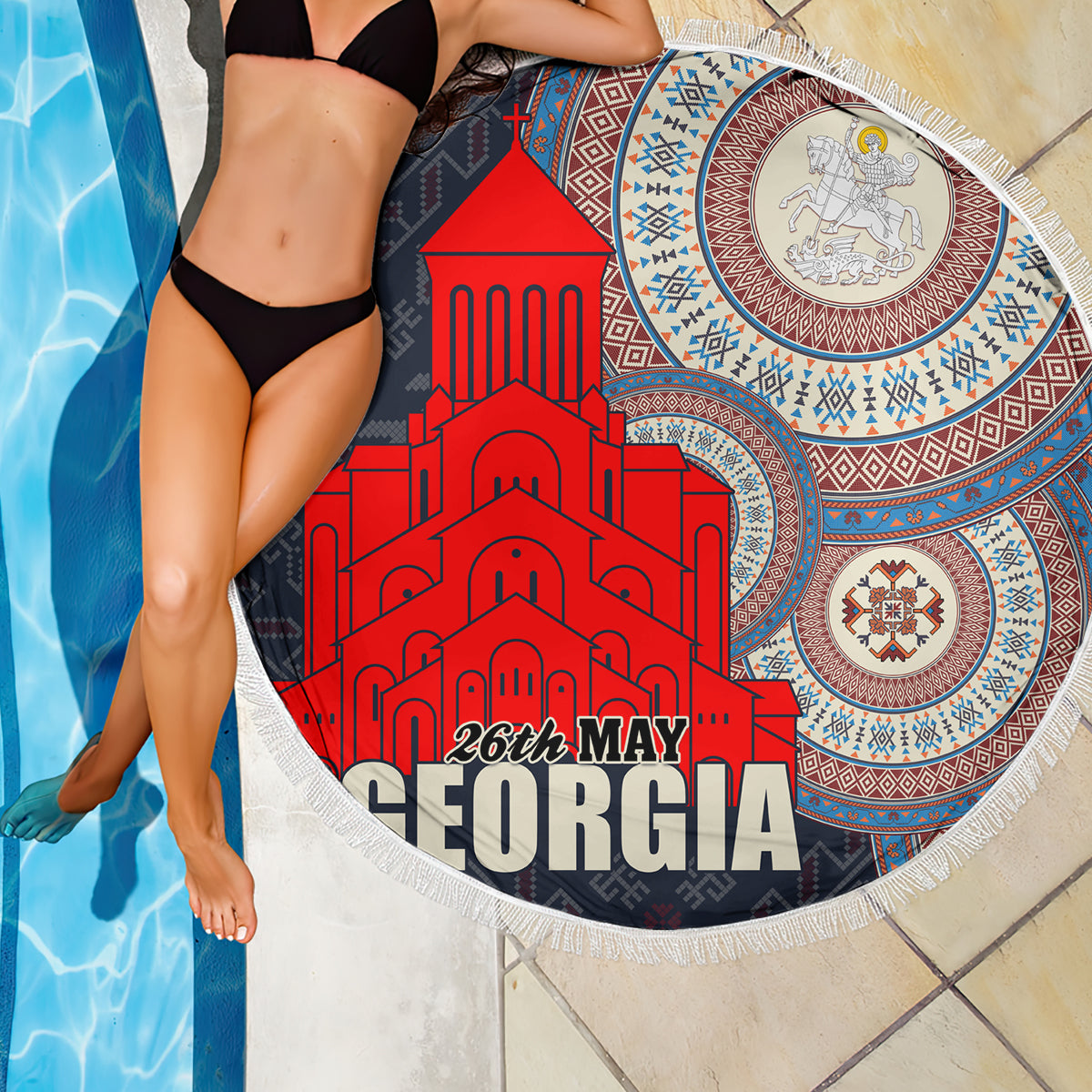 Georgia Independence Day Beach Blanket Holy Trinity Cathedral of Tbilisi - Wonder Print Shop