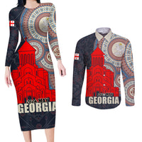Georgia Independence Day Couples Matching Long Sleeve Bodycon Dress and Long Sleeve Button Shirt Holy Trinity Cathedral of Tbilisi - Wonder Print Shop