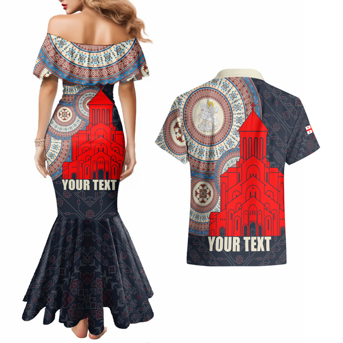 Georgia Independence Day Couples Matching Mermaid Dress and Hawaiian Shirt Holy Trinity Cathedral of Tbilisi - Wonder Print Shop