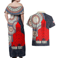 Georgia Independence Day Couples Matching Off Shoulder Maxi Dress and Hawaiian Shirt Holy Trinity Cathedral of Tbilisi - Wonder Print Shop
