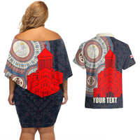 Georgia Independence Day Couples Matching Off Shoulder Short Dress and Hawaiian Shirt Holy Trinity Cathedral of Tbilisi - Wonder Print Shop
