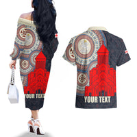 Georgia Independence Day Couples Matching Off The Shoulder Long Sleeve Dress and Hawaiian Shirt Holy Trinity Cathedral of Tbilisi - Wonder Print Shop