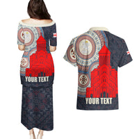 Georgia Independence Day Couples Matching Puletasi and Hawaiian Shirt Holy Trinity Cathedral of Tbilisi - Wonder Print Shop