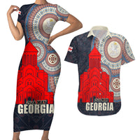 Georgia Independence Day Couples Matching Short Sleeve Bodycon Dress and Hawaiian Shirt Holy Trinity Cathedral of Tbilisi - Wonder Print Shop