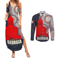 Georgia Independence Day Couples Matching Summer Maxi Dress and Long Sleeve Button Shirt Holy Trinity Cathedral of Tbilisi - Wonder Print Shop