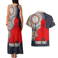 Georgia Independence Day Couples Matching Tank Maxi Dress and Hawaiian Shirt Holy Trinity Cathedral of Tbilisi - Wonder Print Shop