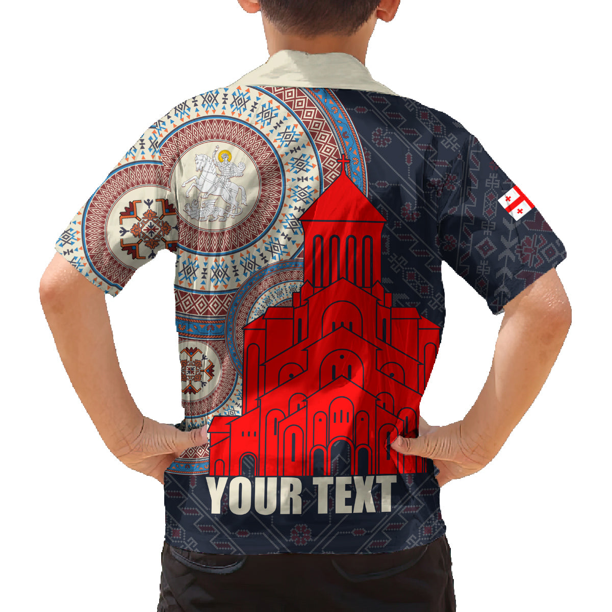 Georgia Independence Day Family Matching Long Sleeve Bodycon Dress and Hawaiian Shirt Holy Trinity Cathedral of Tbilisi - Wonder Print Shop