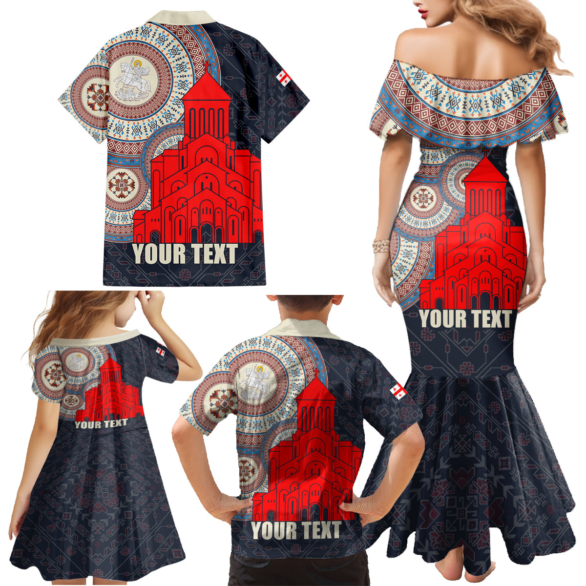 Georgia Independence Day Family Matching Mermaid Dress and Hawaiian Shirt Holy Trinity Cathedral of Tbilisi - Wonder Print Shop