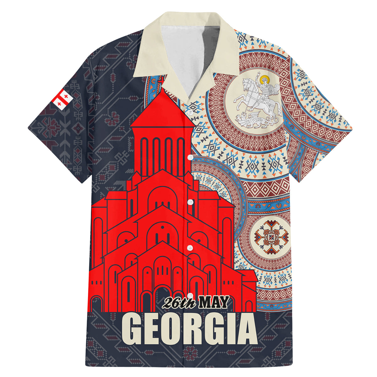 Georgia Independence Day Family Matching Mermaid Dress and Hawaiian Shirt Holy Trinity Cathedral of Tbilisi - Wonder Print Shop