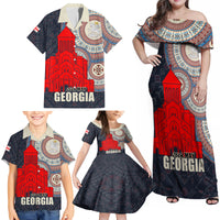 Georgia Independence Day Family Matching Off Shoulder Maxi Dress and Hawaiian Shirt Holy Trinity Cathedral of Tbilisi - Wonder Print Shop