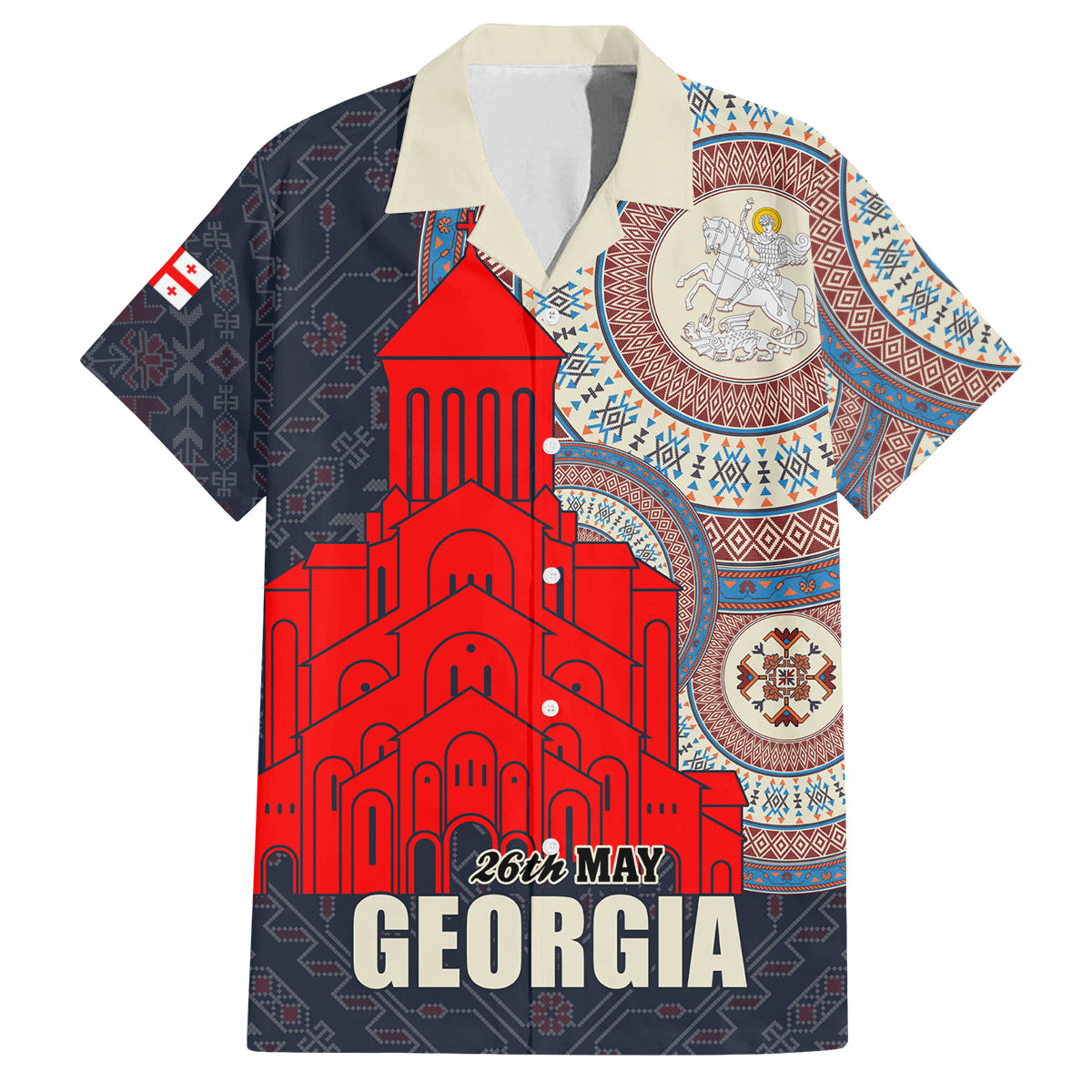 Georgia Independence Day Family Matching Puletasi and Hawaiian Shirt Holy Trinity Cathedral of Tbilisi - Wonder Print Shop