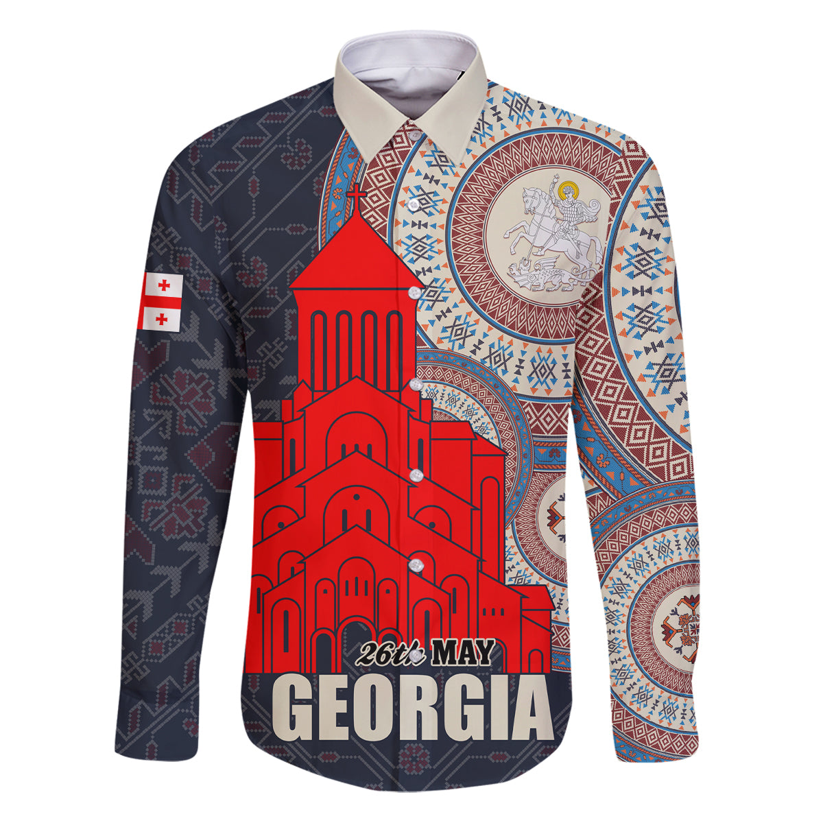 Georgia Independence Day Family Matching Puletasi and Hawaiian Shirt Holy Trinity Cathedral of Tbilisi - Wonder Print Shop