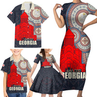 Georgia Independence Day Family Matching Short Sleeve Bodycon Dress and Hawaiian Shirt Holy Trinity Cathedral of Tbilisi - Wonder Print Shop