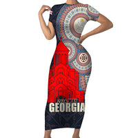 Georgia Independence Day Family Matching Short Sleeve Bodycon Dress and Hawaiian Shirt Holy Trinity Cathedral of Tbilisi - Wonder Print Shop