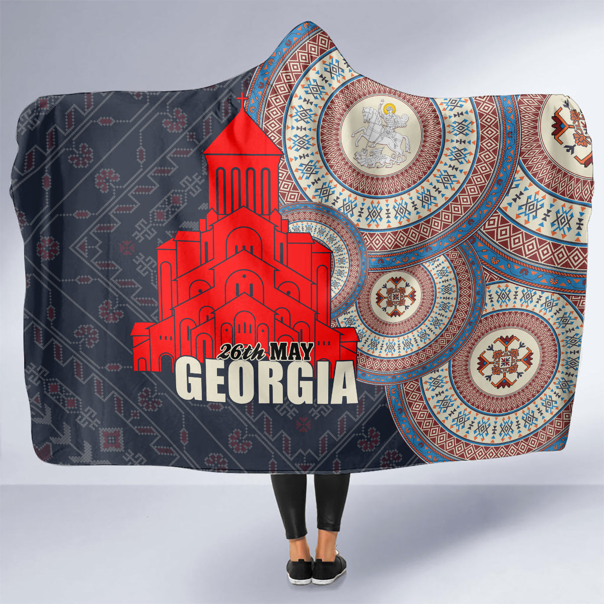 Georgia Independence Day Hooded Blanket Holy Trinity Cathedral of Tbilisi