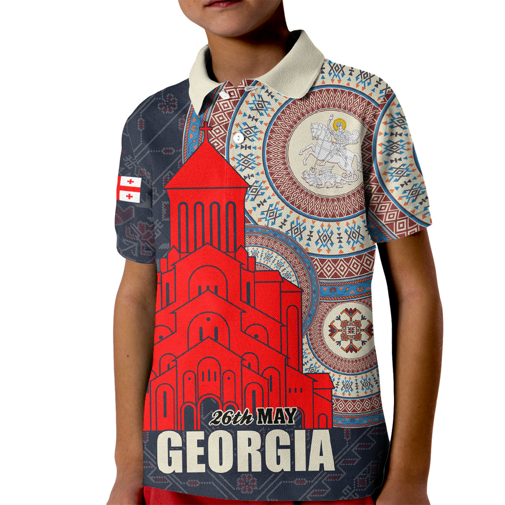 Georgia Independence Day Kid Polo Shirt Holy Trinity Cathedral of Tbilisi - Wonder Print Shop