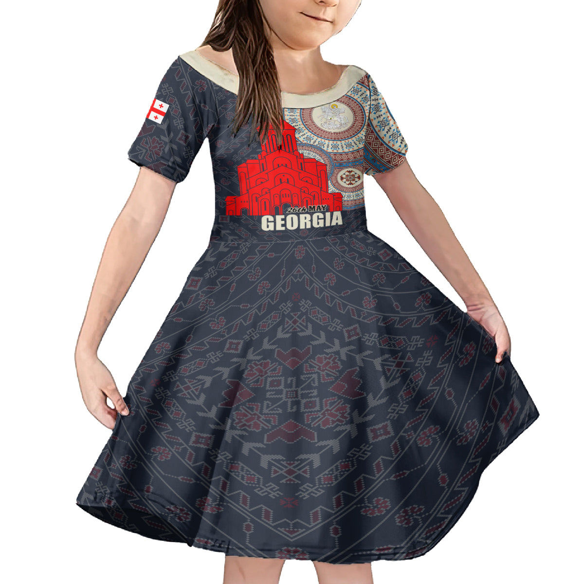 Georgia Independence Day Kid Short Sleeve Dress Holy Trinity Cathedral of Tbilisi - Wonder Print Shop