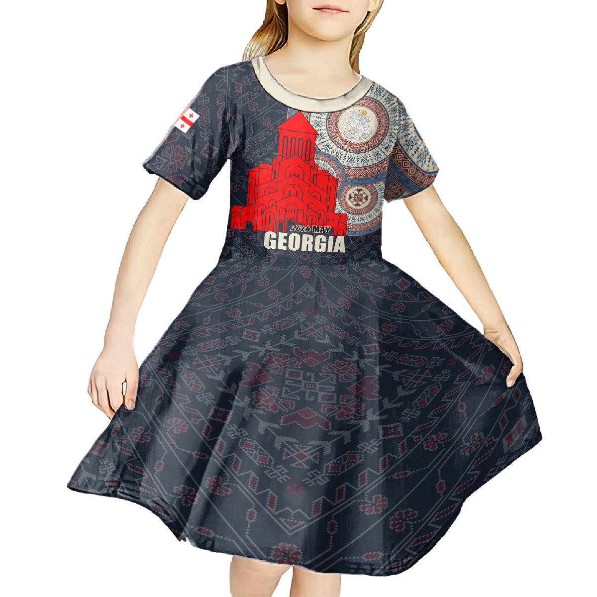 Georgia Independence Day Kid Short Sleeve Dress Holy Trinity Cathedral of Tbilisi - Wonder Print Shop