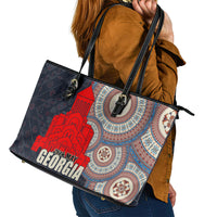 Georgia Independence Day Leather Tote Bag Holy Trinity Cathedral of Tbilisi - Wonder Print Shop