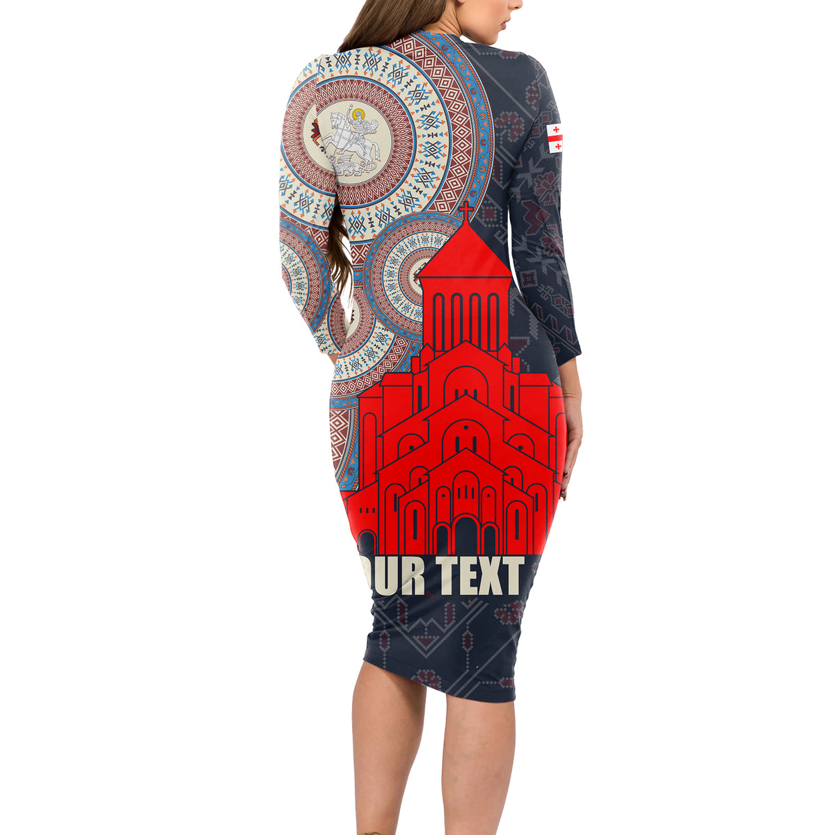 Georgia Independence Day Long Sleeve Bodycon Dress Holy Trinity Cathedral of Tbilisi - Wonder Print Shop