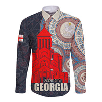 Georgia Independence Day Long Sleeve Button Shirt Holy Trinity Cathedral of Tbilisi - Wonder Print Shop