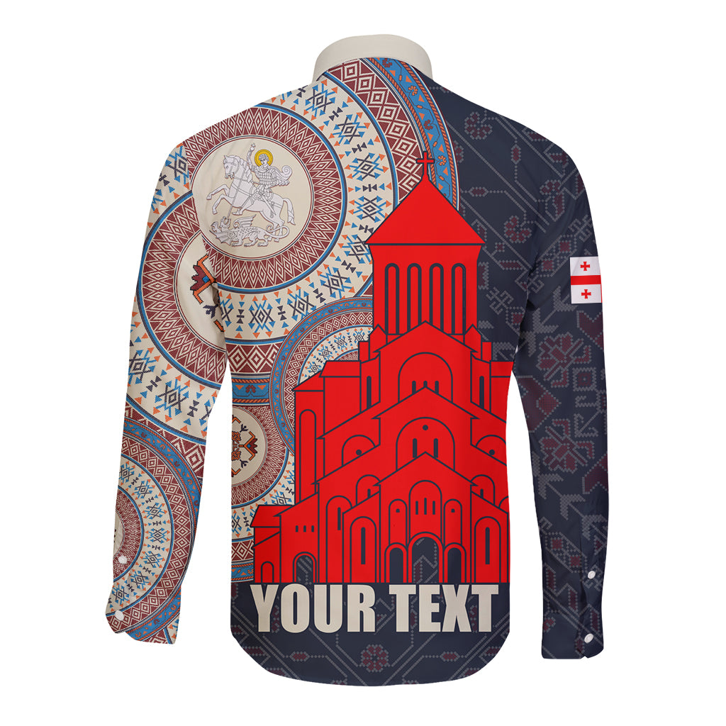 Georgia Independence Day Long Sleeve Button Shirt Holy Trinity Cathedral of Tbilisi - Wonder Print Shop