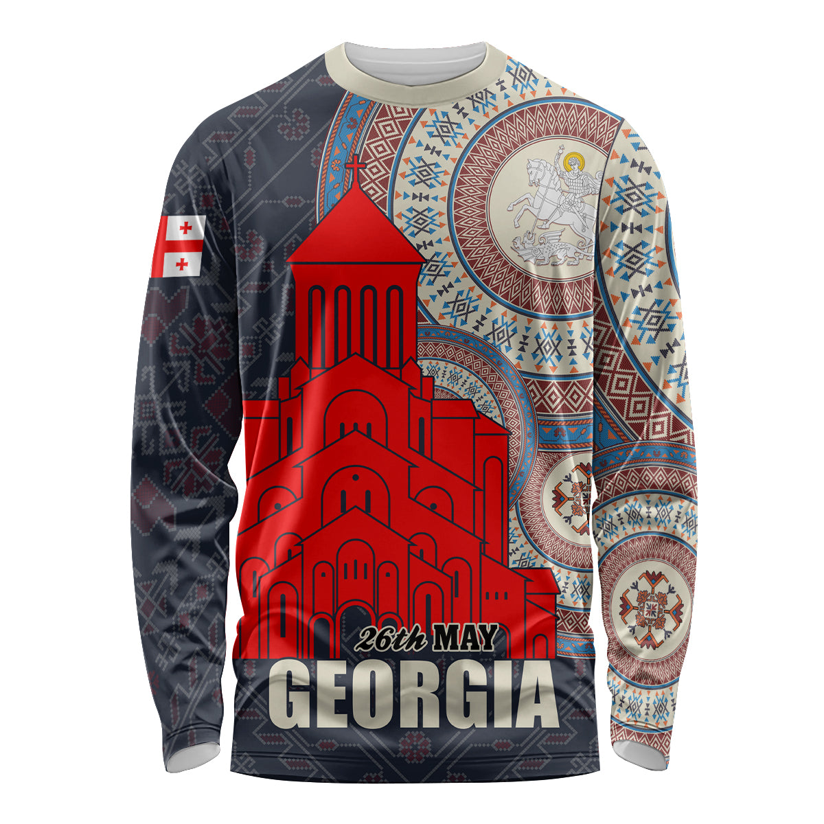 Georgia Independence Day Long Sleeve Shirt Holy Trinity Cathedral of Tbilisi - Wonder Print Shop