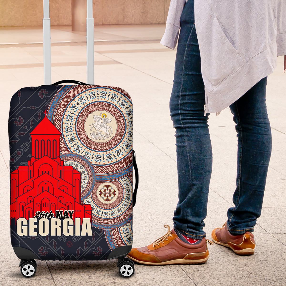 Georgia Independence Day Luggage Cover Holy Trinity Cathedral of Tbilisi - Wonder Print Shop