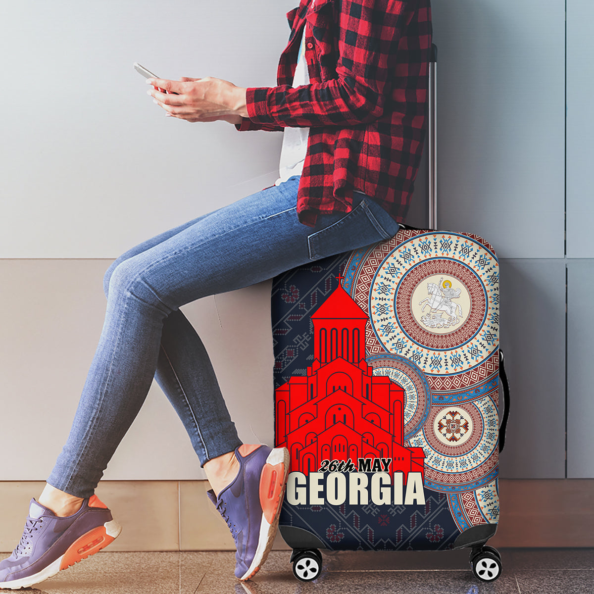 Georgia Independence Day Luggage Cover Holy Trinity Cathedral of Tbilisi - Wonder Print Shop