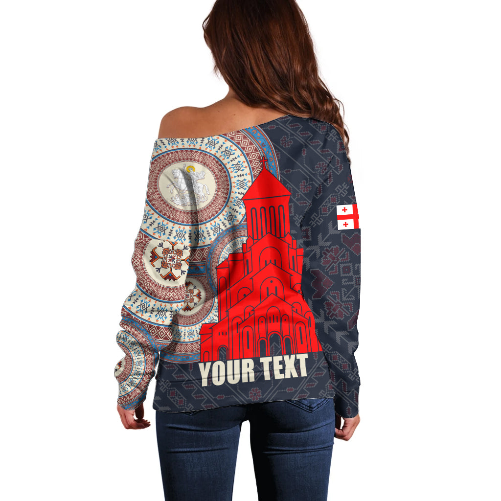 Georgia Independence Day Off Shoulder Sweater Holy Trinity Cathedral of Tbilisi - Wonder Print Shop