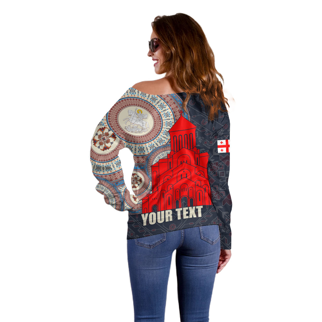 Georgia Independence Day Off Shoulder Sweater Holy Trinity Cathedral of Tbilisi - Wonder Print Shop
