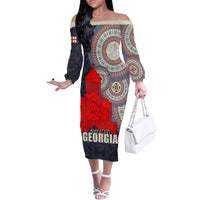 Georgia Independence Day Off The Shoulder Long Sleeve Dress Holy Trinity Cathedral of Tbilisi - Wonder Print Shop