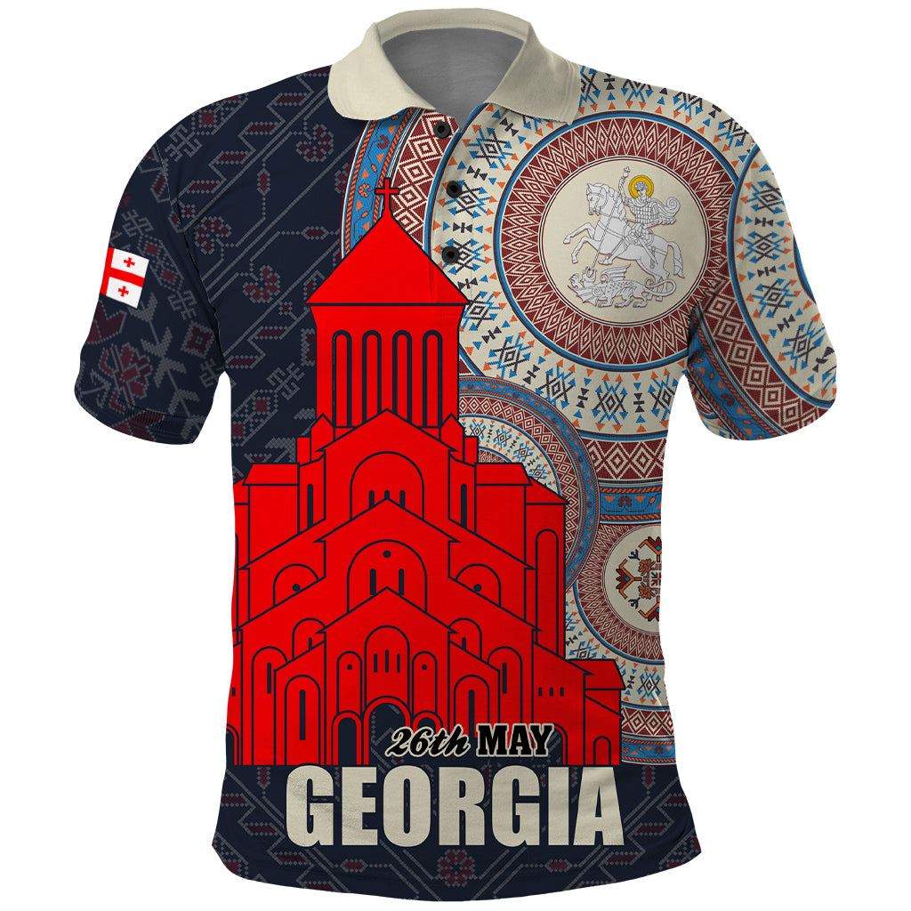 Georgia Independence Day Polo Shirt Holy Trinity Cathedral of Tbilisi - Wonder Print Shop