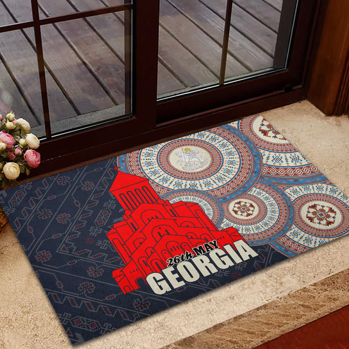 Georgia Independence Day Rubber Doormat Holy Trinity Cathedral of Tbilisi - Wonder Print Shop