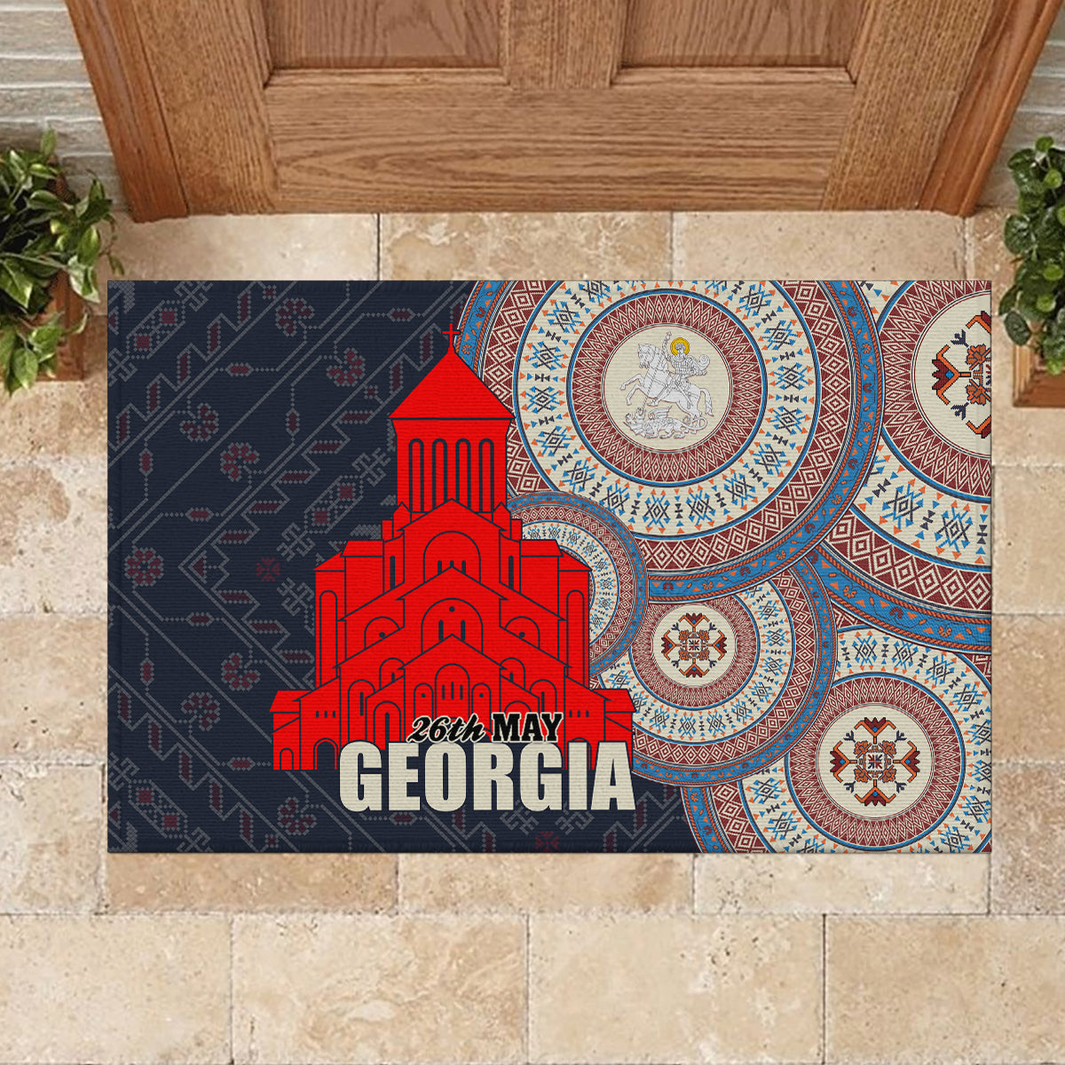 Georgia Independence Day Rubber Doormat Holy Trinity Cathedral of Tbilisi - Wonder Print Shop