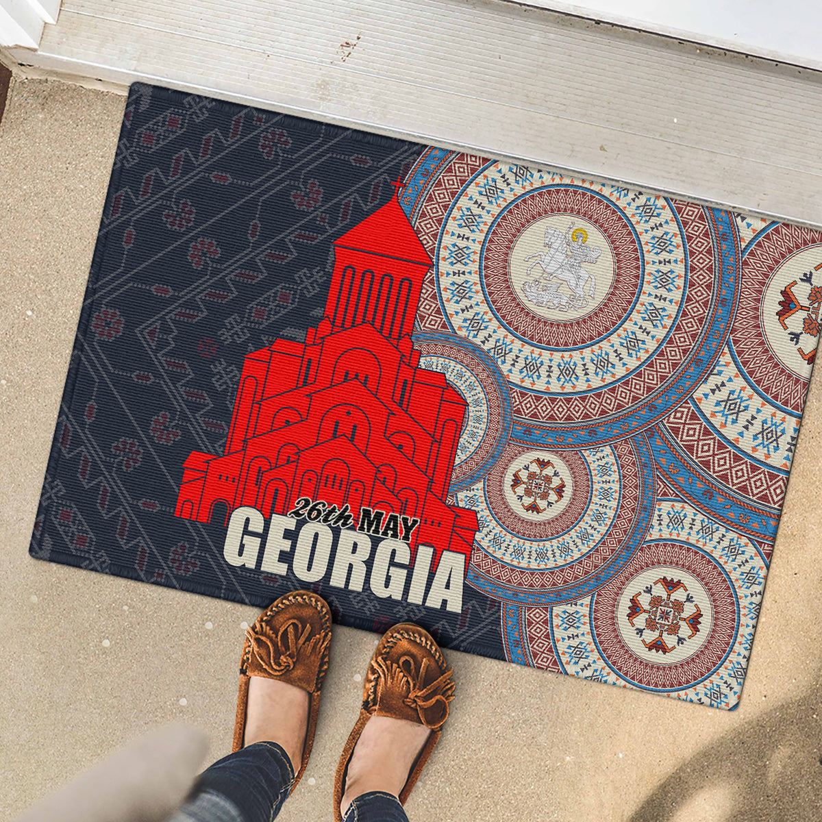 Georgia Independence Day Rubber Doormat Holy Trinity Cathedral of Tbilisi - Wonder Print Shop