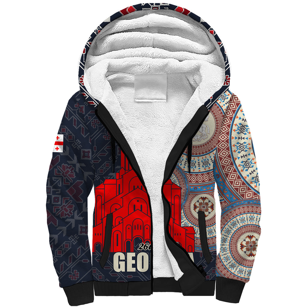 Georgia Independence Day Sherpa Hoodie Holy Trinity Cathedral of Tbilisi - Wonder Print Shop