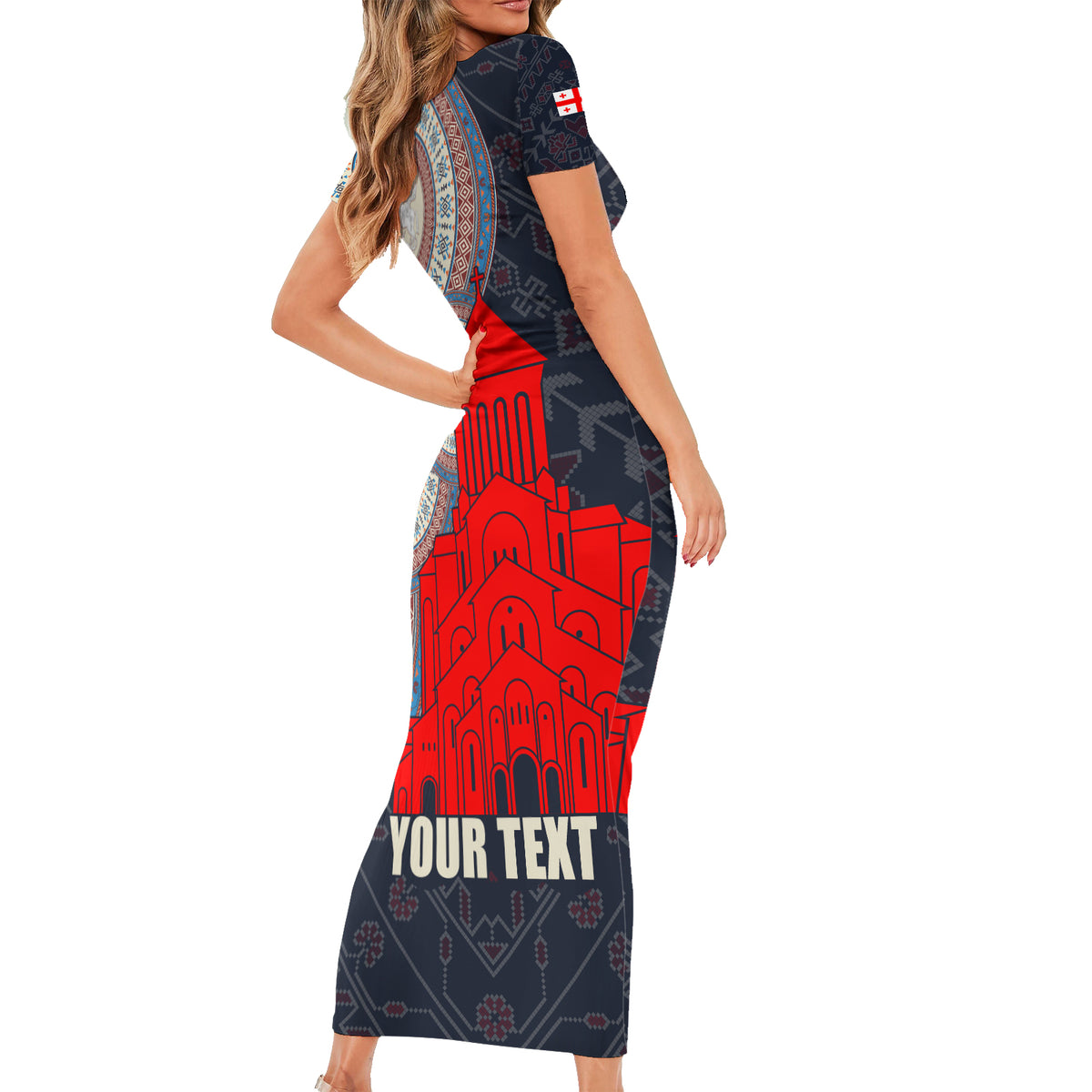 Georgia Independence Day Short Sleeve Bodycon Dress Holy Trinity Cathedral of Tbilisi - Wonder Print Shop