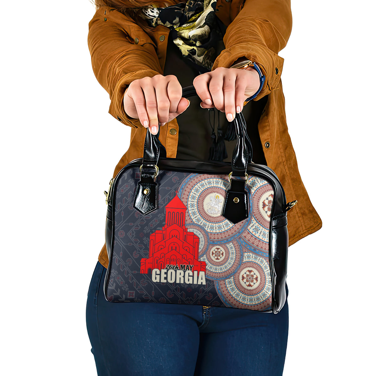 Georgia Independence Day Shoulder Handbag Holy Trinity Cathedral of Tbilisi