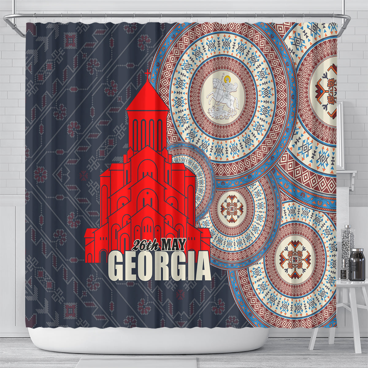 Georgia Independence Day Shower Curtain Holy Trinity Cathedral of Tbilisi