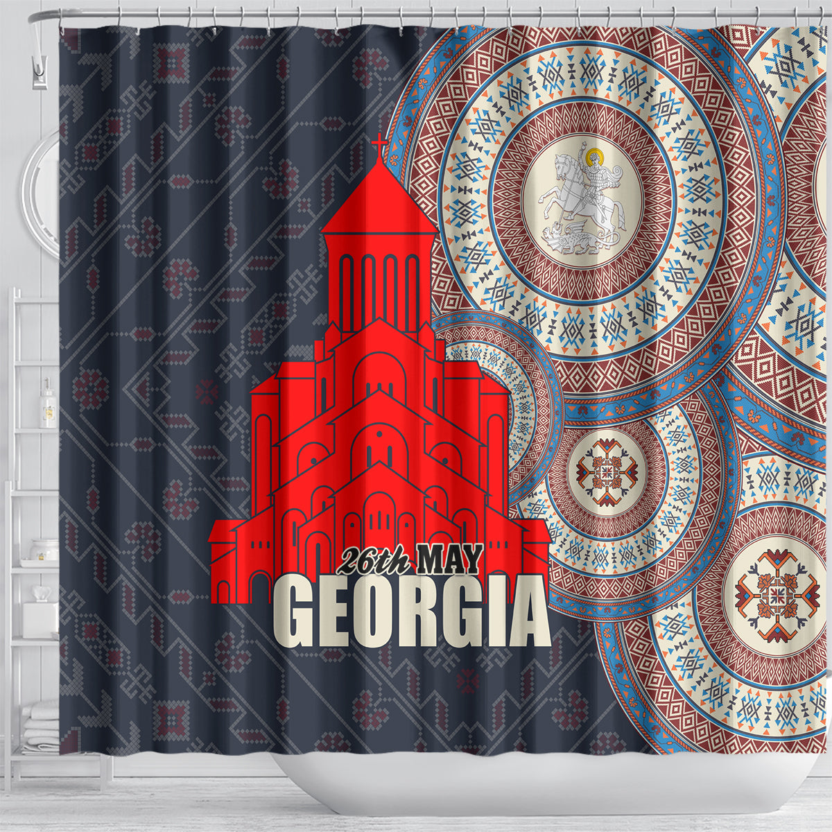 Georgia Independence Day Shower Curtain Holy Trinity Cathedral of Tbilisi