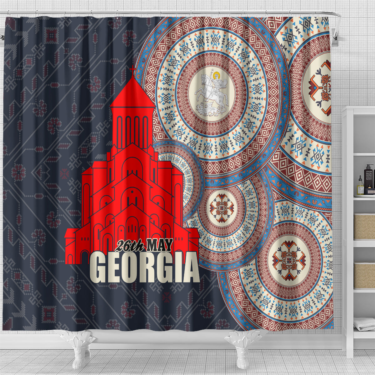 Georgia Independence Day Shower Curtain Holy Trinity Cathedral of Tbilisi