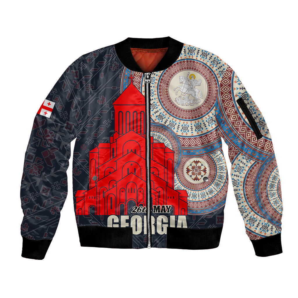 Georgia Independence Day Sleeve Zip Bomber Jacket Holy Trinity Cathedral of Tbilisi - Wonder Print Shop