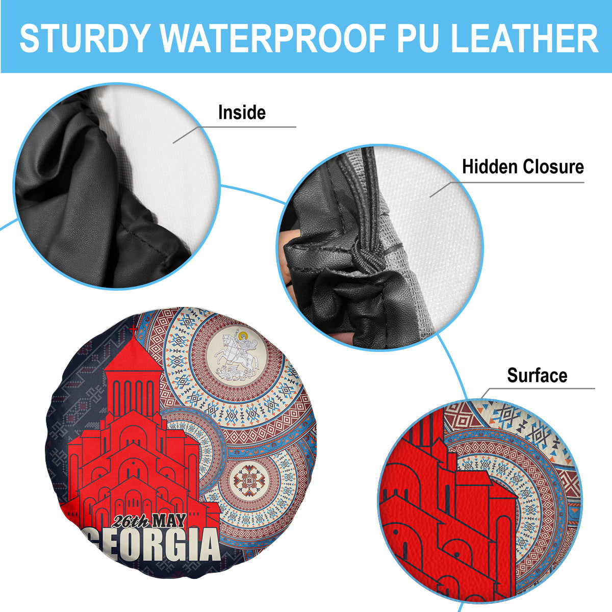 Georgia Independence Day Spare Tire Cover Holy Trinity Cathedral of Tbilisi - Wonder Print Shop