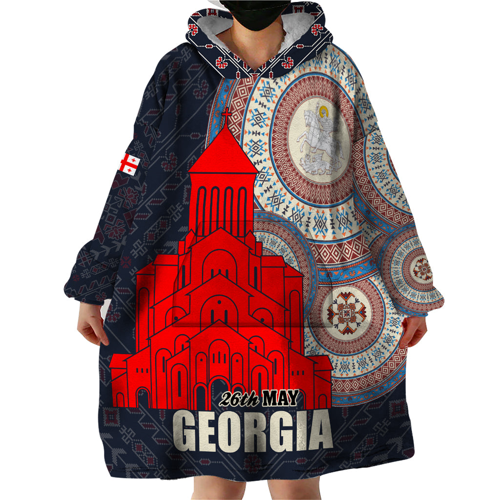 Georgia Independence Day Wearable Blanket Hoodie Holy Trinity Cathedral of Tbilisi - Wonder Print Shop