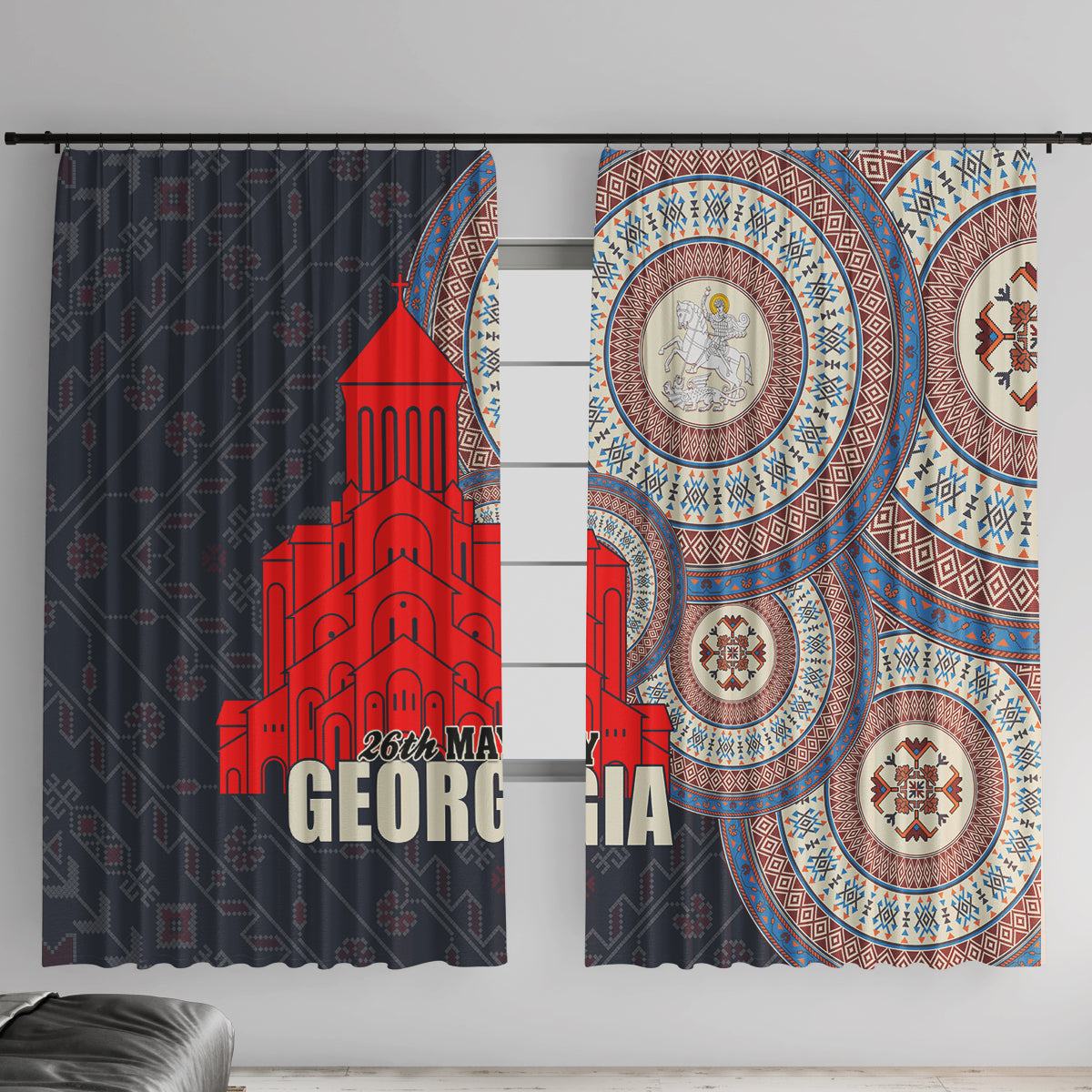 Georgia Independence Day Window Curtain Holy Trinity Cathedral of Tbilisi - Wonder Print Shop