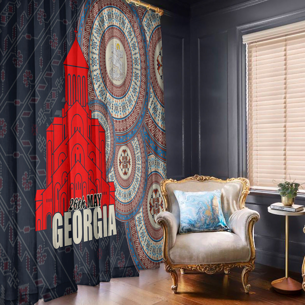 Georgia Independence Day Window Curtain Holy Trinity Cathedral of Tbilisi - Wonder Print Shop