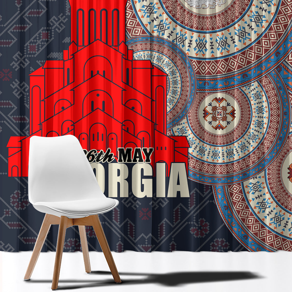 Georgia Independence Day Window Curtain Holy Trinity Cathedral of Tbilisi - Wonder Print Shop