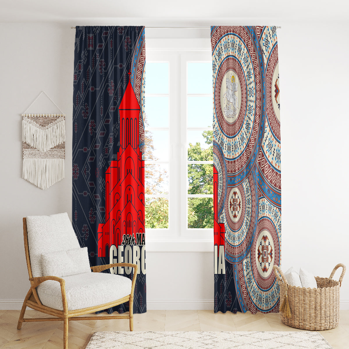 Georgia Independence Day Window Curtain Holy Trinity Cathedral of Tbilisi - Wonder Print Shop