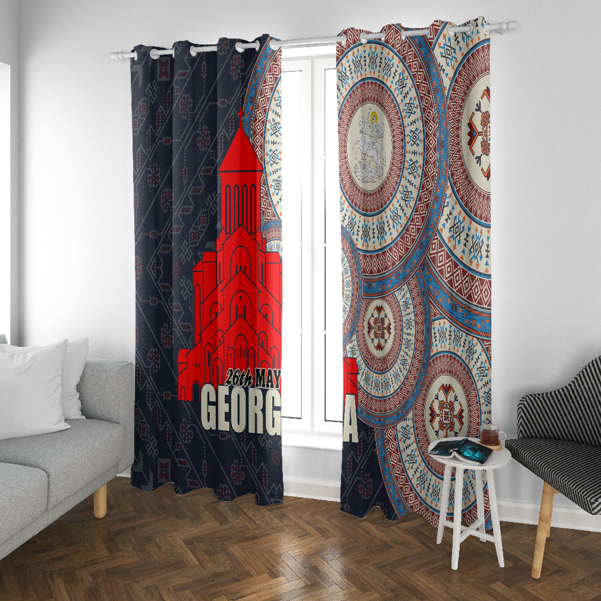 Georgia Independence Day Window Curtain Holy Trinity Cathedral of Tbilisi - Wonder Print Shop